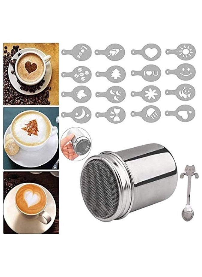 erorex - Chocolate Shaker Cappuccino Stainless Steel 16 Coffee Cappuccino Latte Decorating Stencils - Image 1