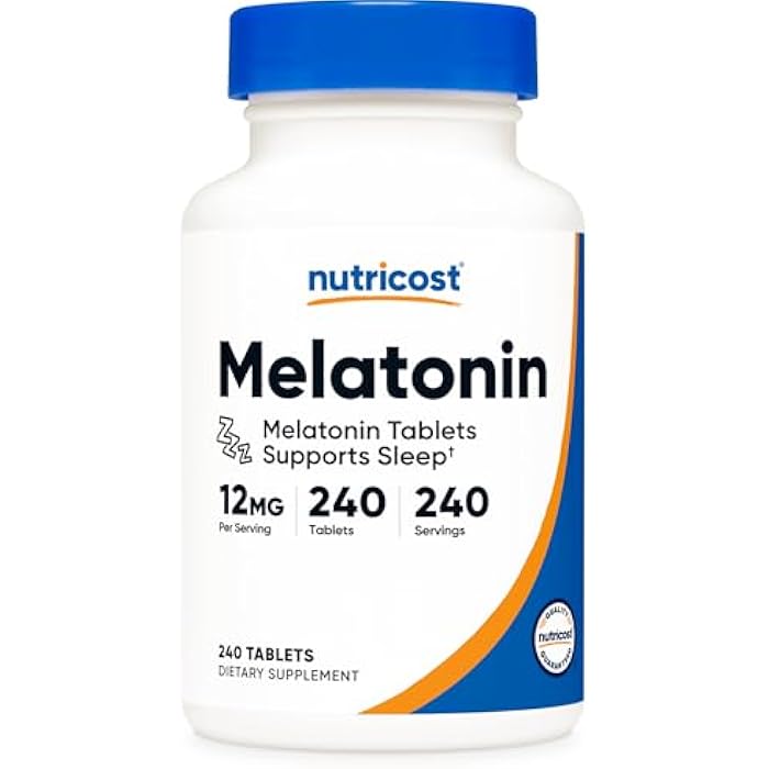 Nutricost Melatonin 12mg, 240 Tablets - 12mg Per Serving, Non-GMO, Gluten Free - Image 1
