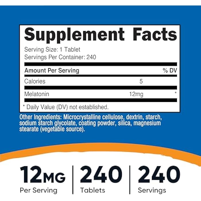Nutricost Melatonin 12mg, 240 Tablets - 12mg Per Serving, Non-GMO, Gluten Free - Image 2
