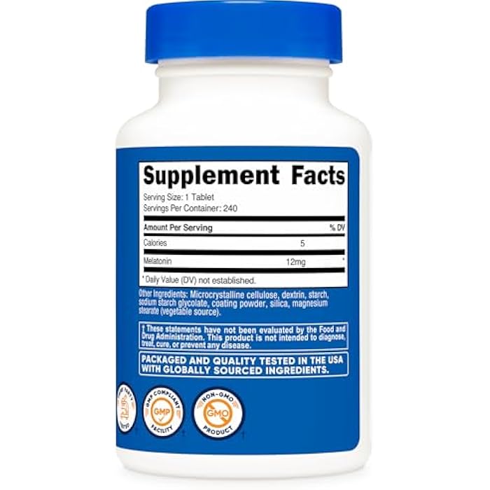 Nutricost Melatonin 12mg, 240 Tablets - 12mg Per Serving, Non-GMO, Gluten Free - Image 4