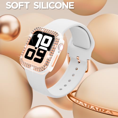 DABAOZA Compatible for Apple Watch Bands 46mm with Bumper, Bling Glitter Women Silicone Soft Comfortable Strap for iWatch SE Ultra 3 2 Series 11 10 9 8 7 6 5 4 3 2 1（White Rosegold，46/S11） - Image 4