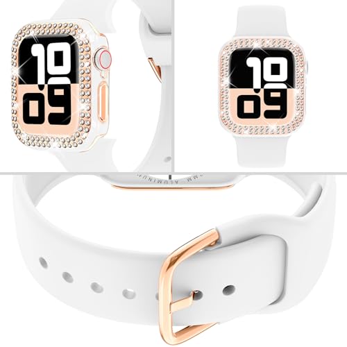 DABAOZA Compatible for Apple Watch Bands 46mm with Bumper, Bling Glitter Women Silicone Soft Comfortable Strap for iWatch SE Ultra 3 2 Series 11 10 9 8 7 6 5 4 3 2 1（White Rosegold，46/S11） - Image 3