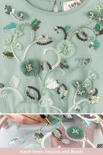 TUTULAND Tutu Dress for Girls - Embroidered Tulle Dresses Tiered Layered Green Flower Girl Dress for Wedding Birthday Party - Image 2