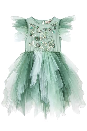 TUTULAND Tutu Dress for Girls - Embroidered Tulle Dresses Tiered Layered Green Flower Girl Dress for Wedding Birthday Party - Image 5