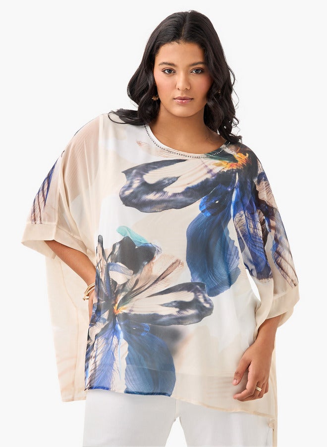  أولا بوبكن بلوزة مقاس كبير بطبعات زهور وأكمام ممتدة من أولا بوبكن - Image 1