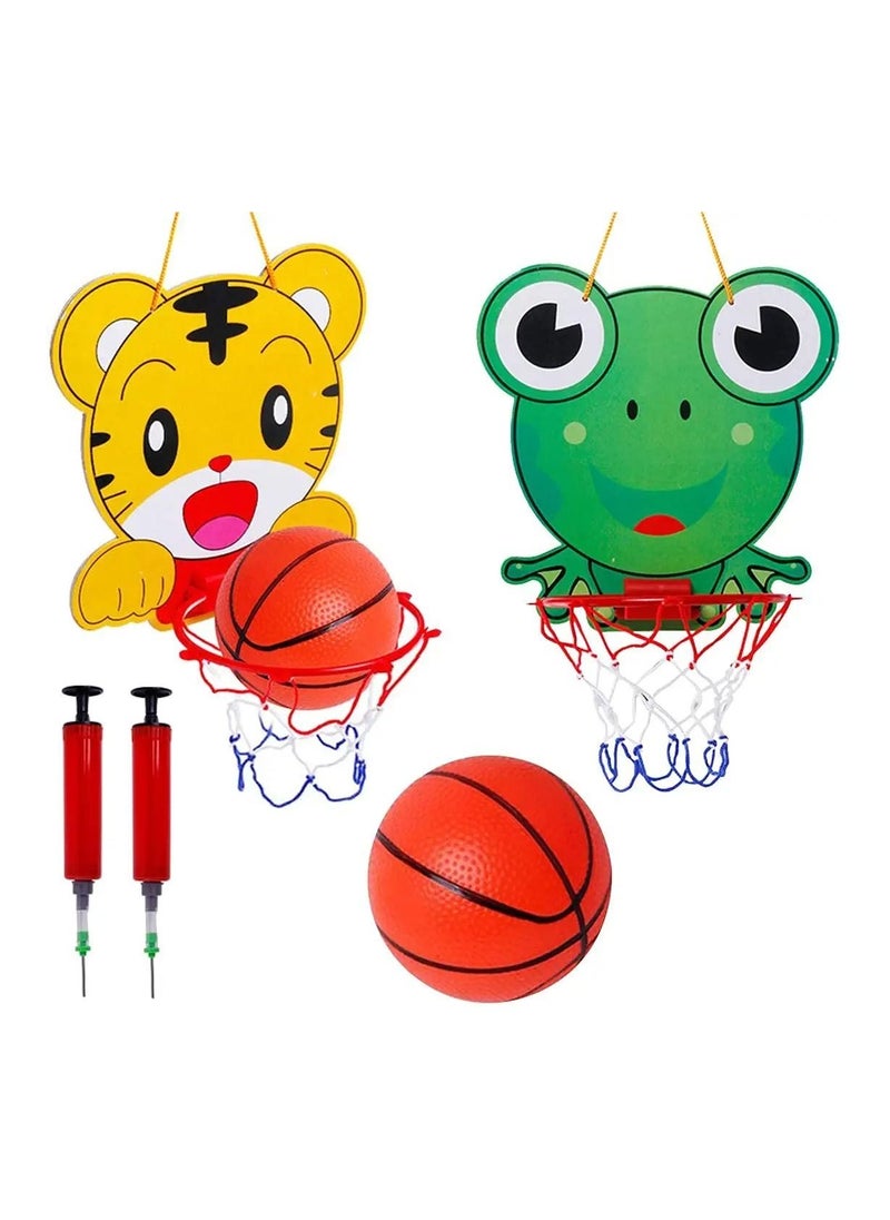 Y&D 2 Pcs Hanging Basketball Hoop Set for Kids, Indoor Mini Door & Wall with Complete Accessorieswith Net, Ball, Pump ( Frog + Tiger )  - Image 4