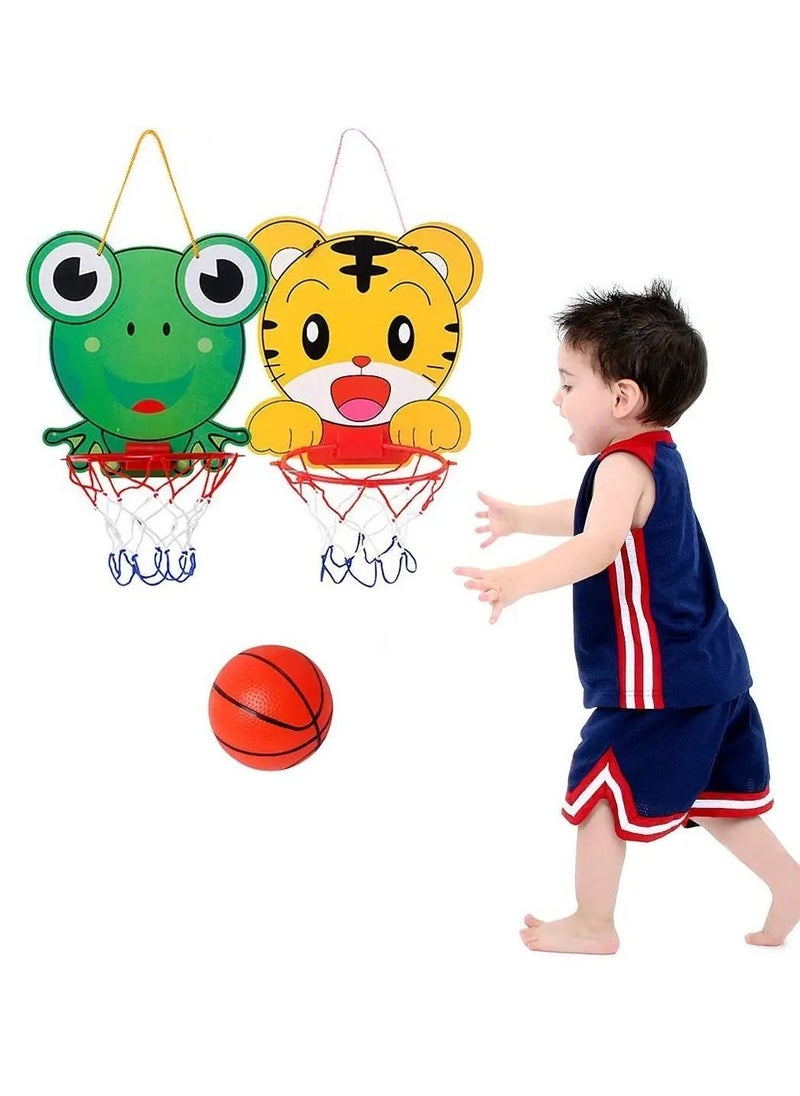 Y&D 2 Pcs Hanging Basketball Hoop Set for Kids, Indoor Mini Door & Wall with Complete Accessorieswith Net, Ball, Pump ( Frog + Tiger )  - Image 1