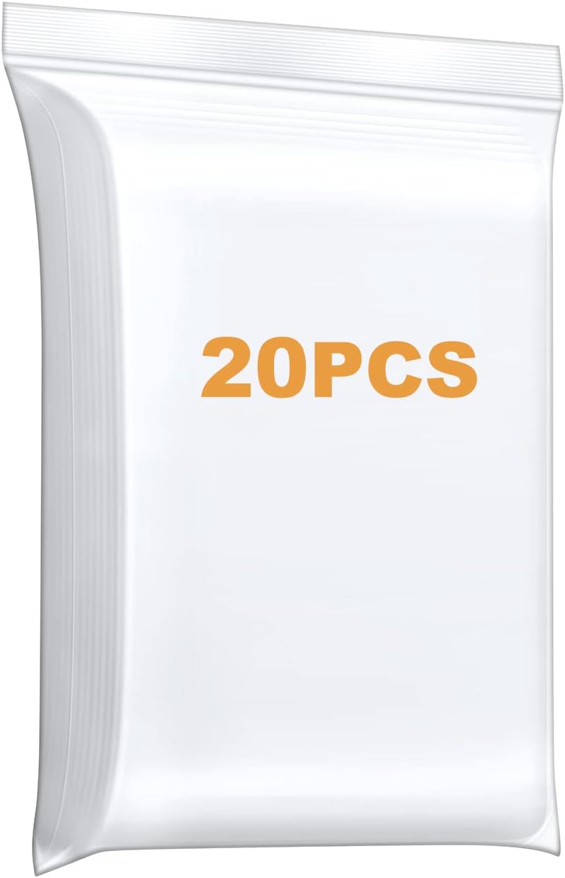 Foopama 20 قطعة 13" × 15" أكياس بلاستيكية شفافة بسحاب سميك 4 مل كبيرة، أكياس ملابس ثقيلة، تي شيرت، ألعاب، وجبات خفيفة، أكياس بسحاب قابلة للإغلاق - Image 1