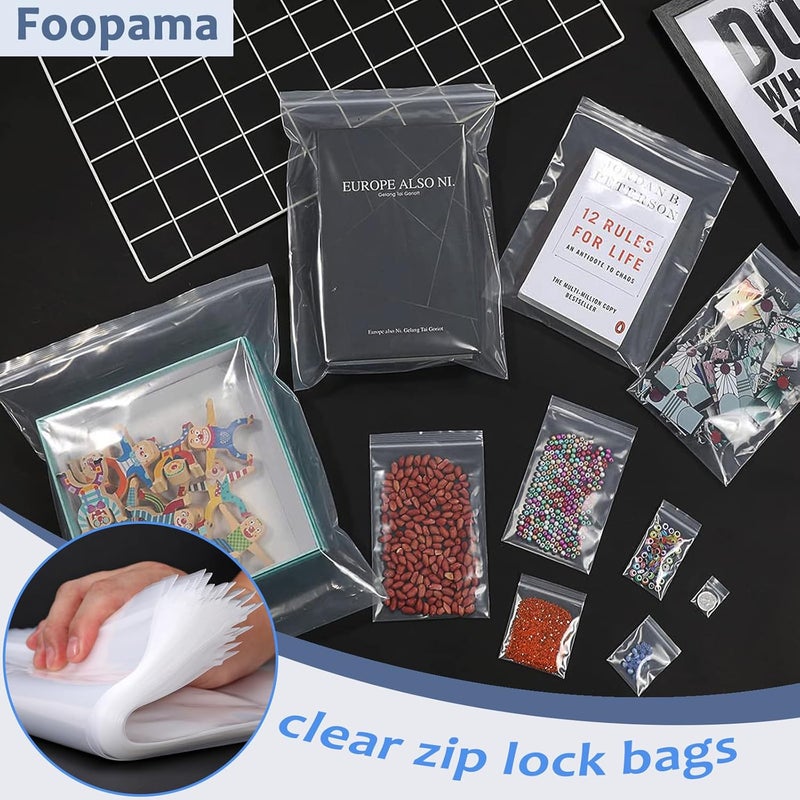 Foopama 20 قطعة 13" × 15" أكياس بلاستيكية شفافة بسحاب سميك 4 مل كبيرة، أكياس ملابس ثقيلة، تي شيرت، ألعاب، وجبات خفيفة، أكياس بسحاب قابلة للإغلاق - Image 2