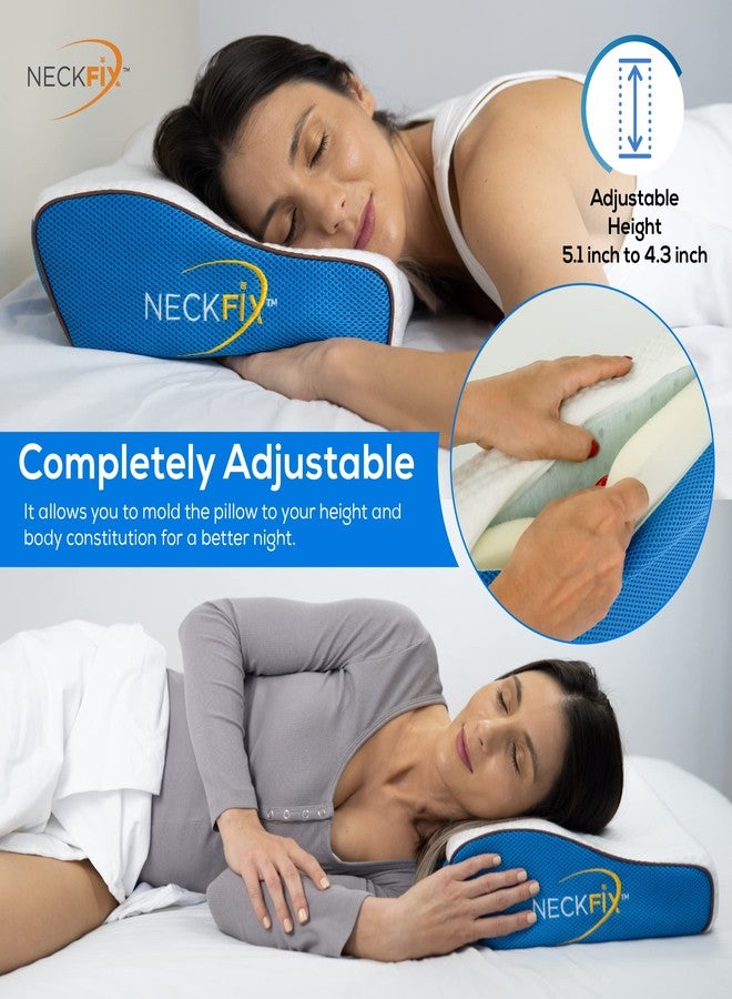 NeckFix وسادة نيك فيكس للرقبة من فوم الذاكرة - قابلة للتعديل لتخفيف آلام الرقبة العظمية للذين ينامون على الجنب والظهر والبطن - Image 3