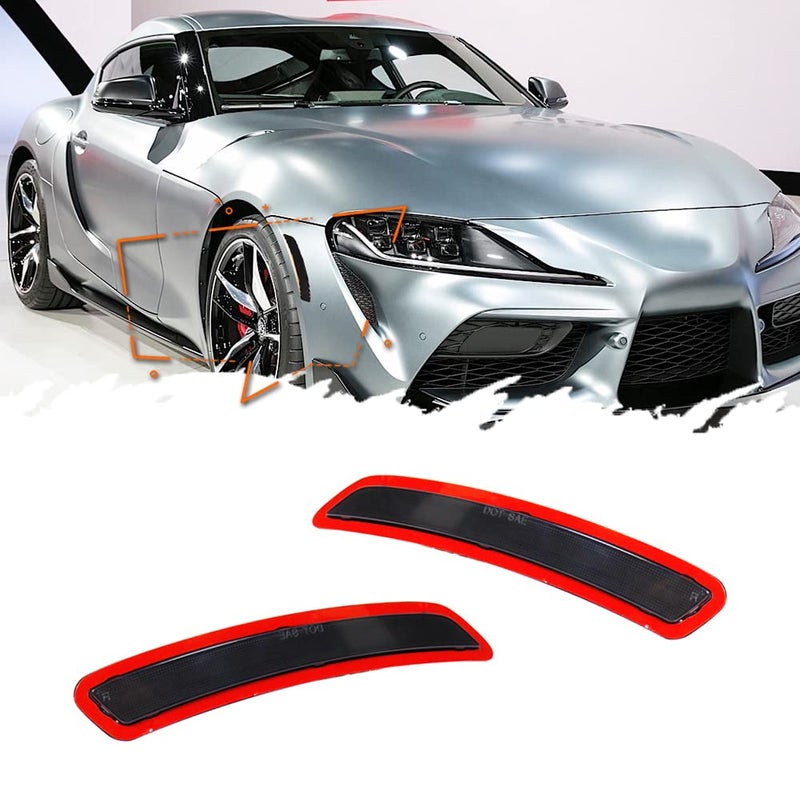 TurningMax For 2020 2021 2022 Toyota GR Supra Front Bumper Fender Side Marker Reflectors Smoked Lens