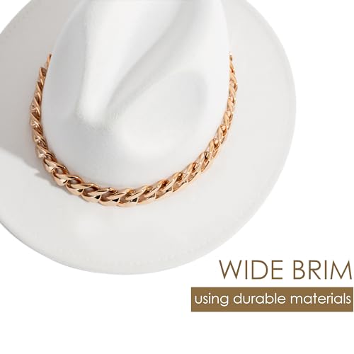 Gossifan Men & Women Belt Buckle Fedora Hat Wide Brim Floppy Panama Hat-Chain Belt White - Image 4