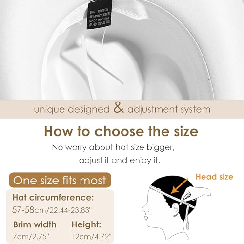 Gossifan Men & Women Belt Buckle Fedora Hat Wide Brim Floppy Panama Hat-Chain Belt White - Image 2