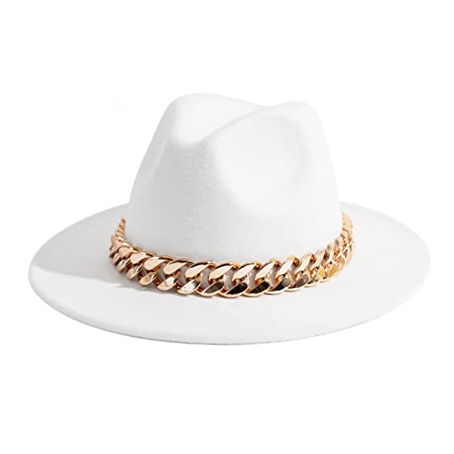 Gossifan Men & Women Belt Buckle Fedora Hat Wide Brim Floppy Panama Hat-Chain Belt White - Image 1