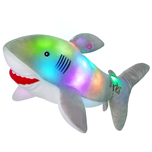 BSTAOFY 20 Light up Shark Stuffed Animal Glow Soft Plush Toys Ocean Species LED Night Lights Birthday Valentines Christmas for Toddler Kids Gray - Image 1