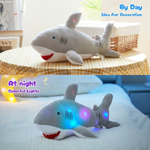 BSTAOFY 20 Light up Shark Stuffed Animal Glow Soft Plush Toys Ocean Species LED Night Lights Birthday Valentines Christmas for Toddler Kids Gray - Image 5