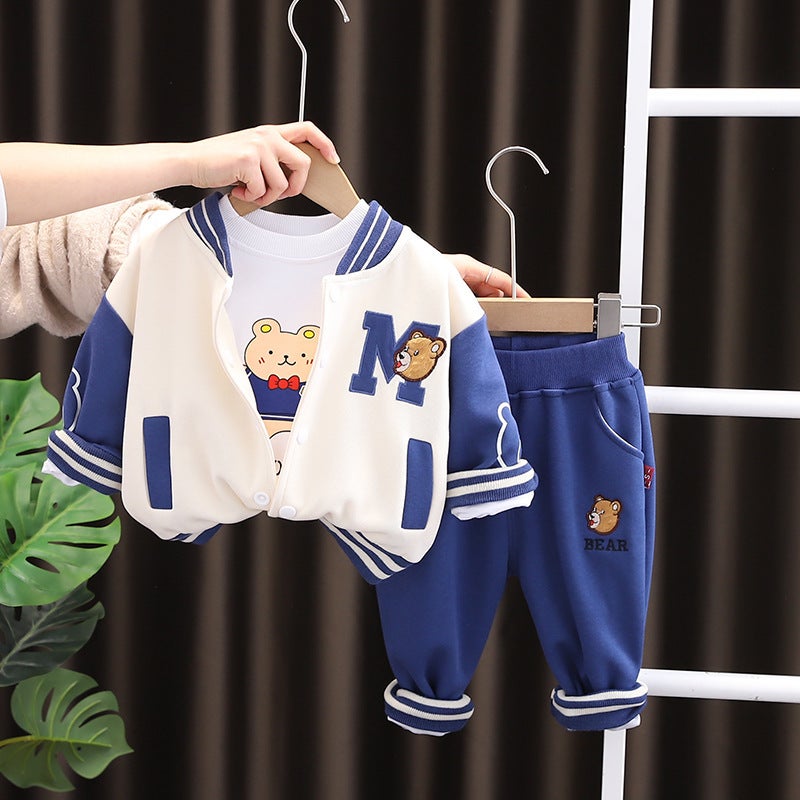 Spring Boys Casual Baseball Jacket Cartoon Outfit 1-5Y Blue - Image 3