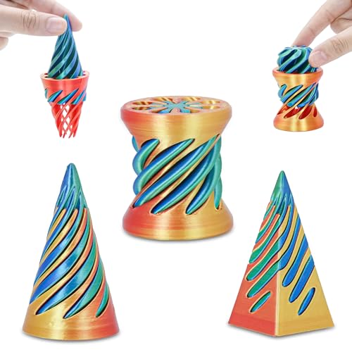 Minleway 3 Packs Impossible Spiral Cone Fidget Toys3D Printed Pyramid Passthrough SculptureMini Sensory Toy for Stress Relief Anxiety RelaxationDesktop Decor Gifts for Adults Kids Green Red - Image 1