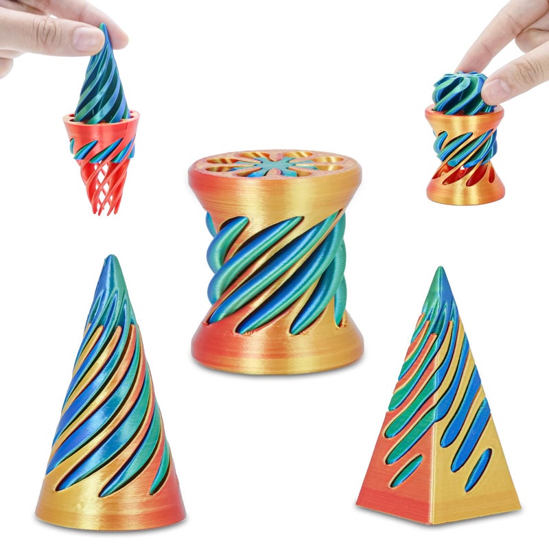 Minleway 3 Packs Impossible Spiral Cone Fidget Toys3D Printed Pyramid Passthrough SculptureMini Sensory Toy for Stress Relief Anxiety RelaxationDesktop Decor Gifts for Adults Kids Green Red - Image 3