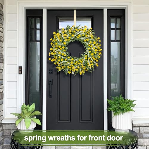 Zmtyykh 26" Floral Wreath, Artificial Spring Wreaths for Front Door, with Wildflower Portulaca Flowers, Indoor Outdoor Porch Window Wall Home Decor for Valentine’s Day Easter, Summer & Wedding Yellow - Image 5