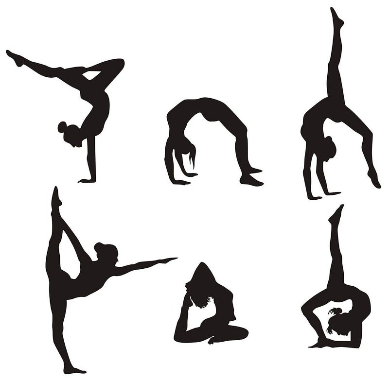 ملصق جدار الجمباز للفتيات فنون الفينيل ملصقات جدارية فن لغرفة الأطفال ديكور جدران المنزل لغرف نوم الجمباز للفتيات غرفة اليوغا ديكور الحضانة مجموعة من 6 1575H X 4725W