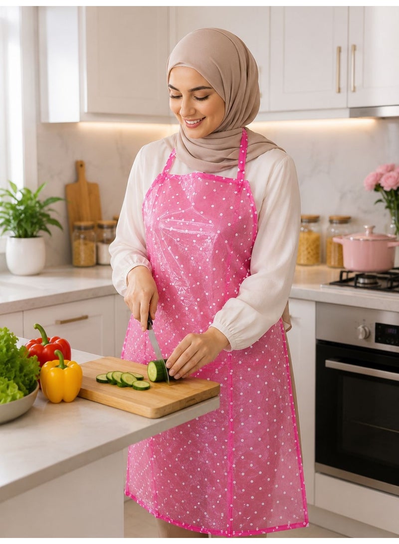 Waterproof cooking apron (6-piece set): Oil-resistant kitchen apron designed for household cooking and cleaning tasks; made of acid- and alkali-resistant plastic to provide protection for the wearer. Color: Pink. - Image 3