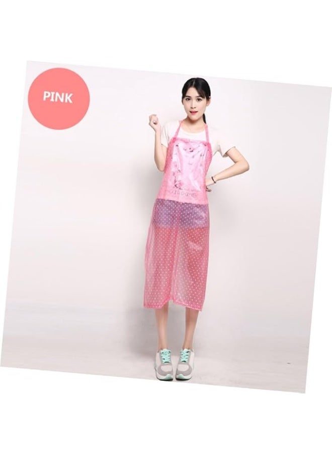 Waterproof cooking apron (6-piece set): Oil-resistant kitchen apron designed for household cooking and cleaning tasks; made of acid- and alkali-resistant plastic to provide protection for the wearer. Color: Pink. - Image 4