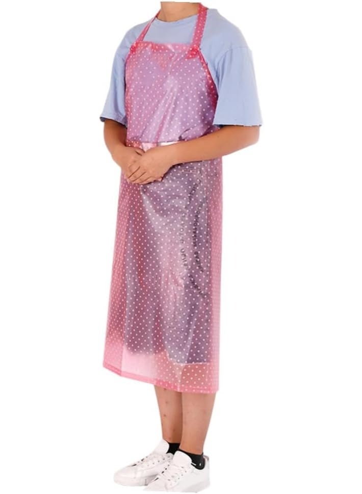 Waterproof cooking apron (6-piece set): Oil-resistant kitchen apron designed for household cooking and cleaning tasks; made of acid- and alkali-resistant plastic to provide protection for the wearer. Color: Pink. - Image 5