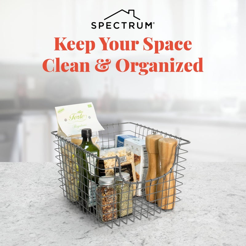 Spectrum Wire Scoop Basket Storage Bin Industrial Gray Medium Metal Wire Basket Organizer for Kitchen Pantry Wire Storage Bins, Heavy Duty Rectangle Wire Storage for Kitchen Organization - Image 2