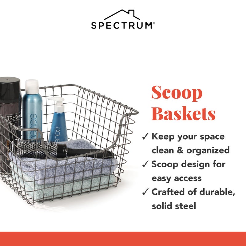 Spectrum Wire Scoop Basket Storage Bin Industrial Gray Medium Metal Wire Basket Organizer for Kitchen Pantry Wire Storage Bins, Heavy Duty Rectangle Wire Storage for Kitchen Organization - Image 5