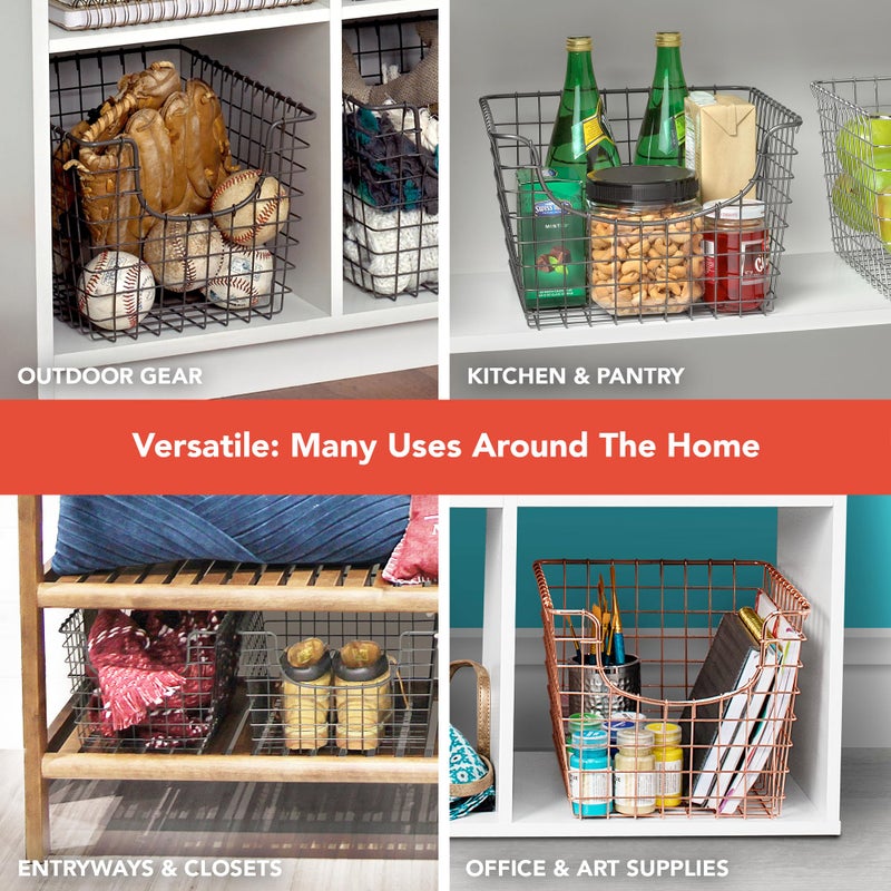 Spectrum Wire Scoop Basket Storage Bin Industrial Gray Medium Metal Wire Basket Organizer for Kitchen Pantry Wire Storage Bins, Heavy Duty Rectangle Wire Storage for Kitchen Organization - Image 4