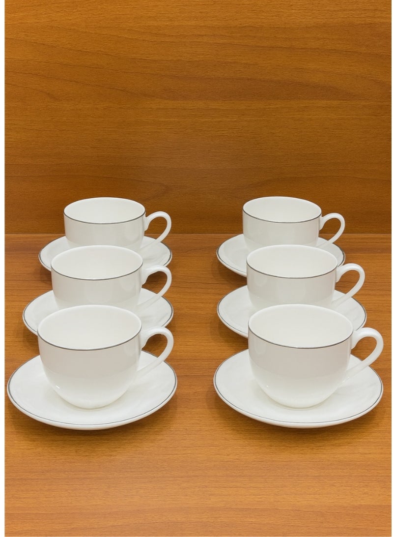 القناص اكواب حليب بورسلان 12 قطعه بخط فضي راقي وجودة عاليه - Image 2