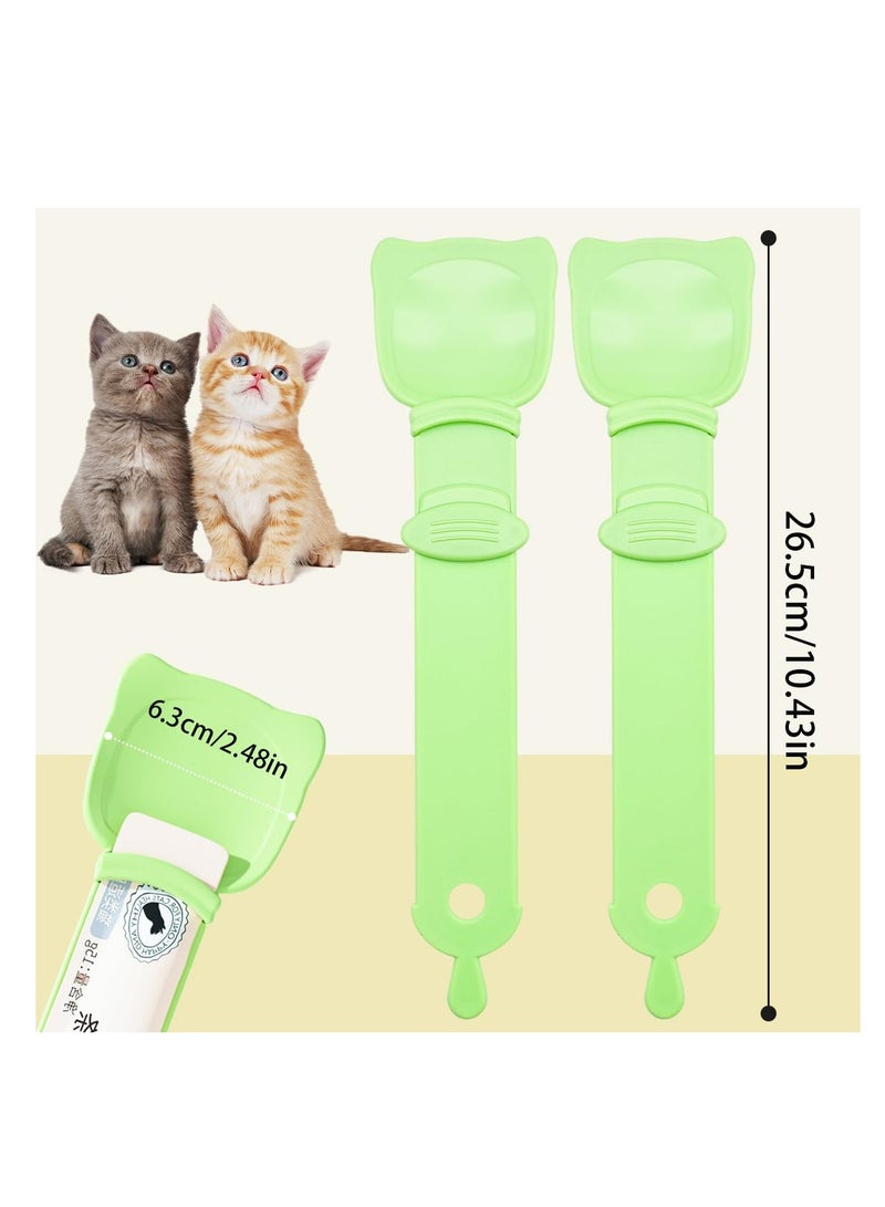 Cat Strip Feeder, 2 PCS Cat Strip Squeeze Spoon, Cat Claw Shaped Cat Food Can Spoon, Multifunctional Lickable Wet Cat Treat Dispenser for Cat Liquid Snack, Cat Feeding, Food Storage, Green