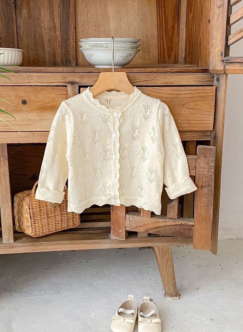 Bafanou Bafanou Baby Girls Solid Cardigan Summer Sun Protection 0-3Y Infant Hollow Clothes  - Image 3