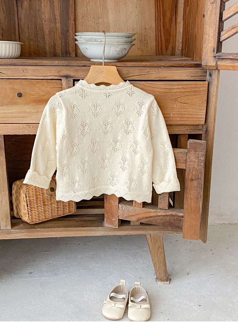 Bafanou Bafanou Baby Girls Solid Cardigan Summer Sun Protection 0-3Y Infant Hollow Clothes  - Image 4