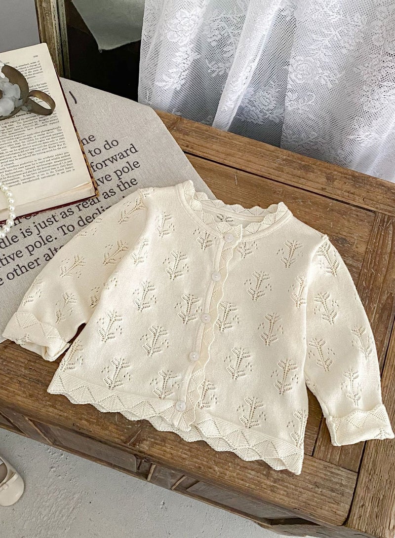 Bafanou Bafanou Baby Girls Solid Cardigan Summer Sun Protection 0-3Y Infant Hollow Clothes  - Image 5