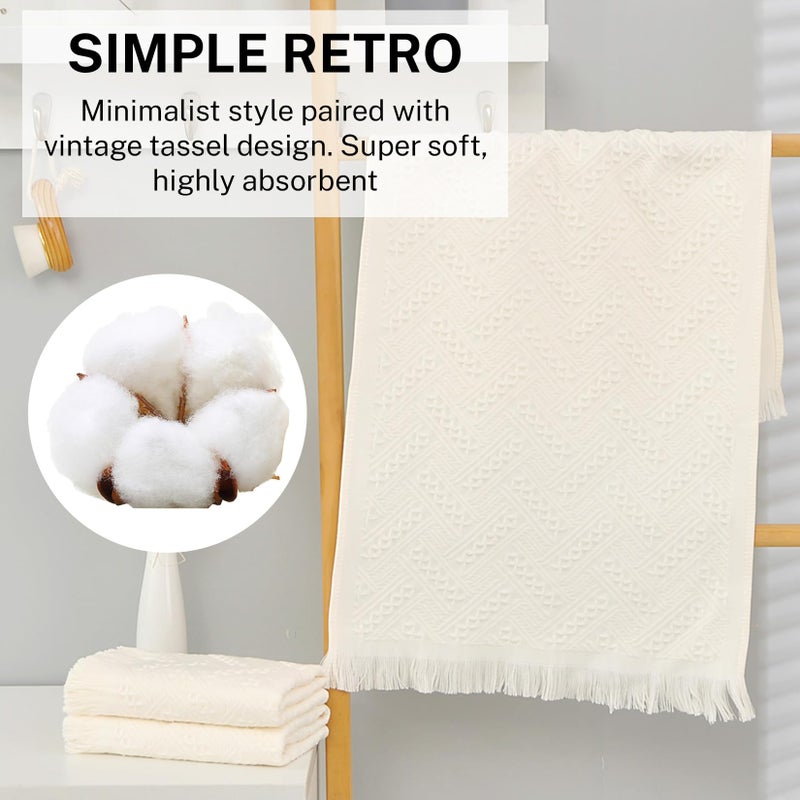 Vidroxin 4-Pack Luxury Decorative Cotton Hand Towels for Bathroom Super Absorbent with Jacquard Weave&Fringe â€“ 13x29.1" Beige Boho Hand Towel Set,Soft Face Towel for Boho Bathroom Decor Kitchen Hotel Spa Guest - Image 3