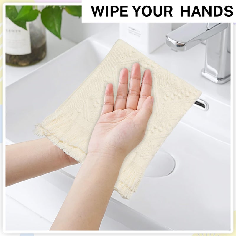 Vidroxin 4-Pack Luxury Decorative Cotton Hand Towels for Bathroom Super Absorbent with Jacquard Weave&Fringe â€“ 13x29.1" Beige Boho Hand Towel Set,Soft Face Towel for Boho Bathroom Decor Kitchen Hotel Spa Guest - Image 5