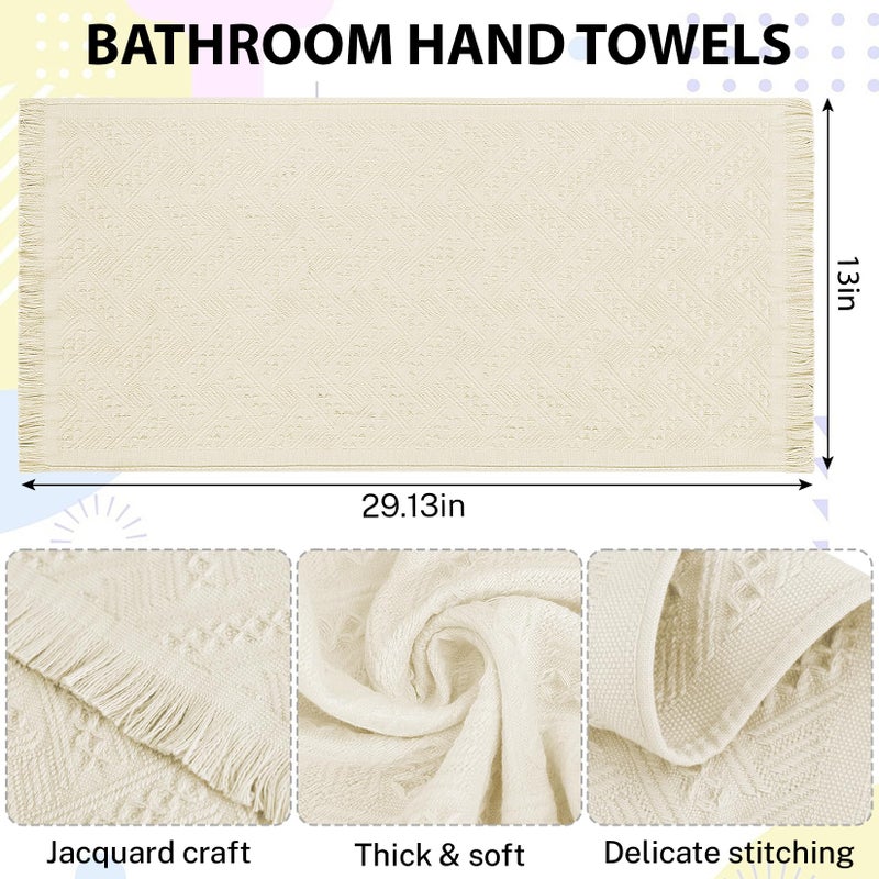 Vidroxin 4-Pack Luxury Decorative Cotton Hand Towels for Bathroom Super Absorbent with Jacquard Weave&Fringe â€“ 13x29.1" Beige Boho Hand Towel Set,Soft Face Towel for Boho Bathroom Decor Kitchen Hotel Spa Guest - Image 2