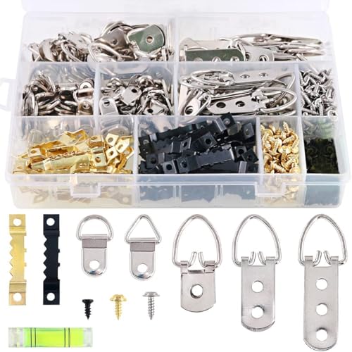 Swpeet 601Pcs Heavy Duty Picture Hangers Kit with 1 Mini Gradienter Assorted Picture Hangers Hooks with Screws Kit for Home Office Photo Picture Painting Hanging Solutions with Box 7 Models - Image 1