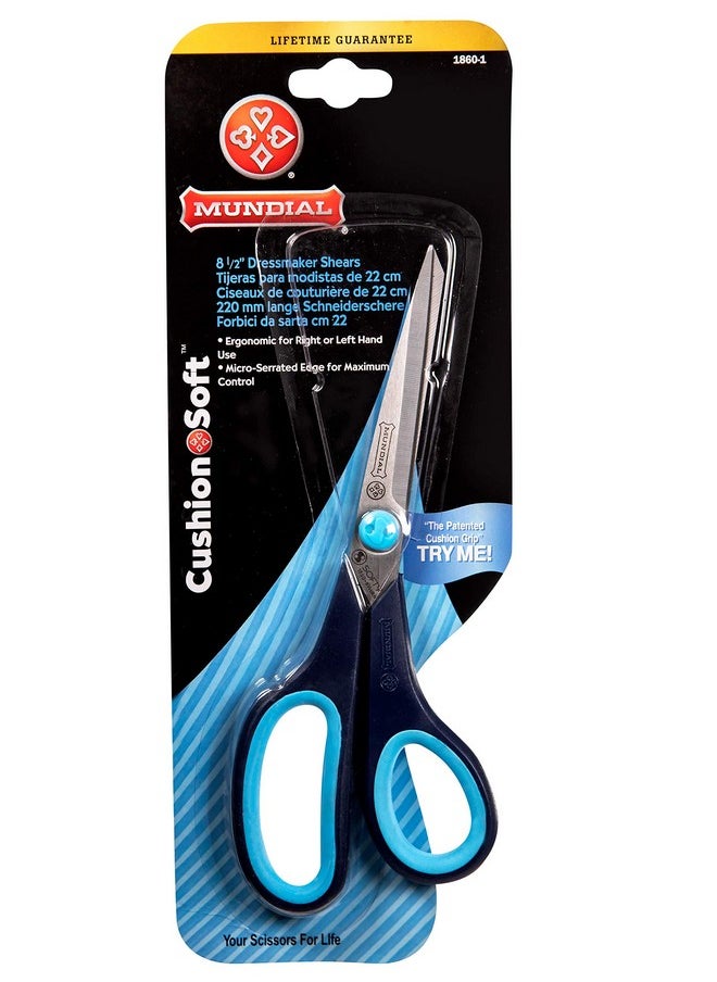 Mundial - Bp1860-1 Dressmaker Shears, 8.5" Stainless Steel Blades With Micro-Serrated Edge, Cushioned Inserts & Enlarged Finger Bows For Comfort And Non-Slip Blue Handles - Image 1