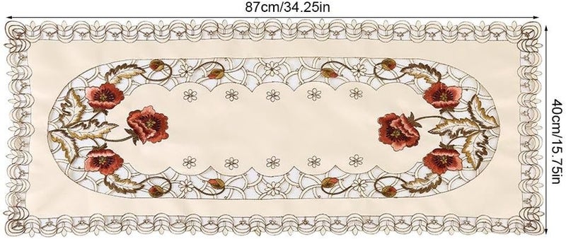 comfrt European Pastoral Embroidered Fabric Tablecloth,Vintage Red Floral Flower Hollow Embroidered, Rectangle/Oval Coffee Table Cloth, Perfect for Party(1#) - Image 3