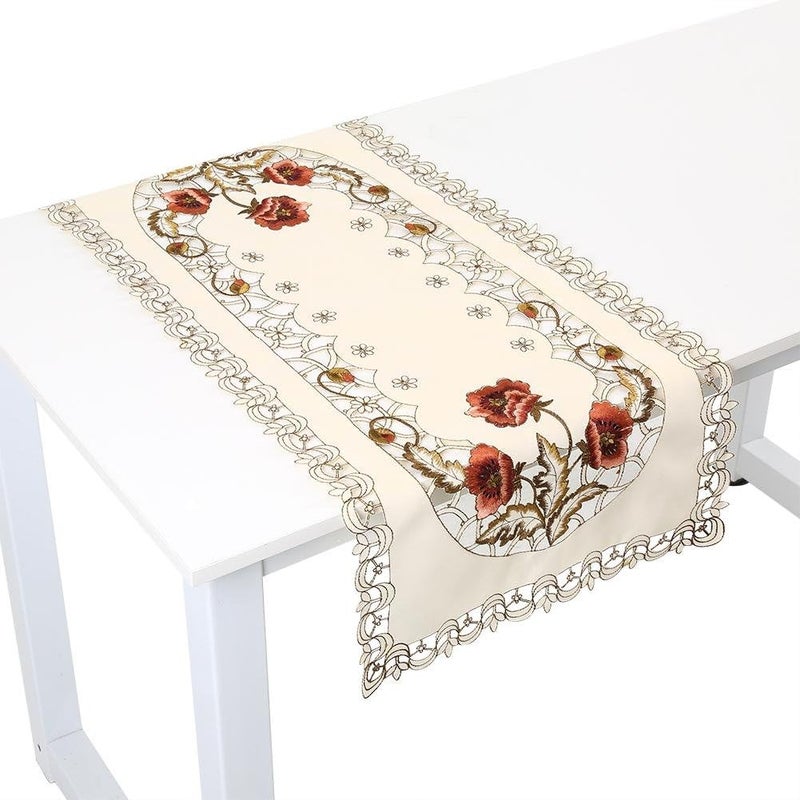 comfrt European Pastoral Embroidered Fabric Tablecloth,Vintage Red Floral Flower Hollow Embroidered, Rectangle/Oval Coffee Table Cloth, Perfect for Party(1#) - Image 2