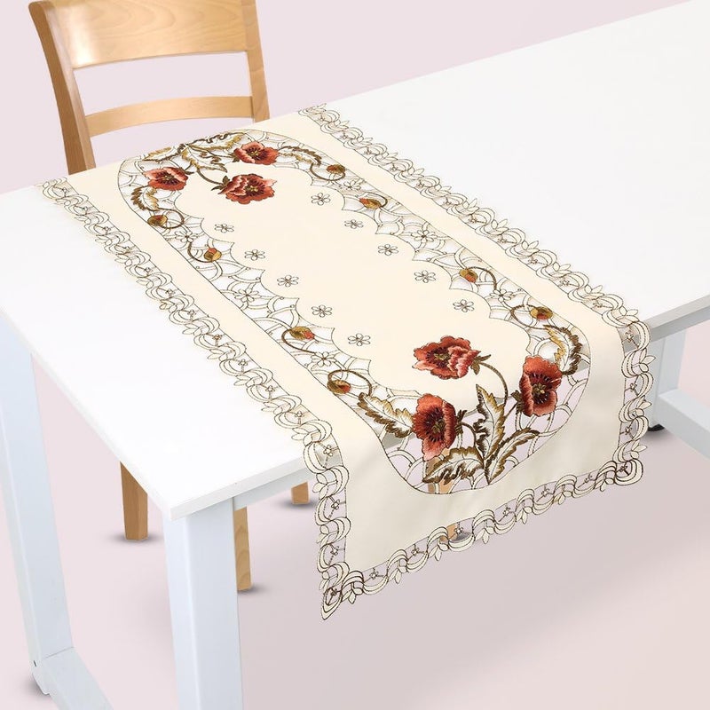 comfrt European Pastoral Embroidered Fabric Tablecloth,Vintage Red Floral Flower Hollow Embroidered, Rectangle/Oval Coffee Table Cloth, Perfect for Party(1#) - Image 5