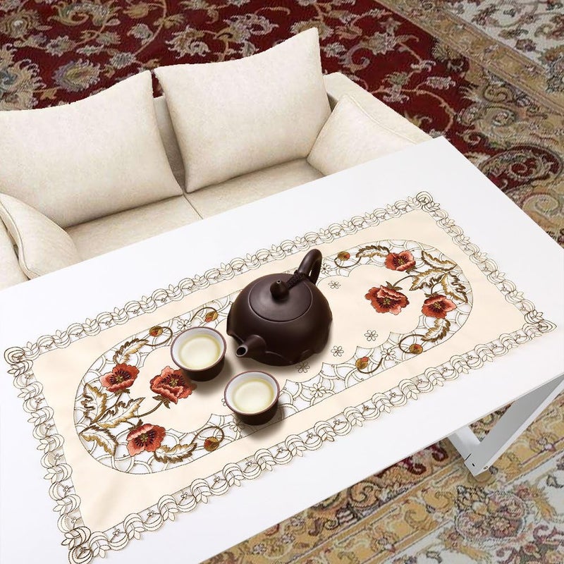 comfrt European Pastoral Embroidered Fabric Tablecloth,Vintage Red Floral Flower Hollow Embroidered, Rectangle/Oval Coffee Table Cloth, Perfect for Party(1#) - Image 4