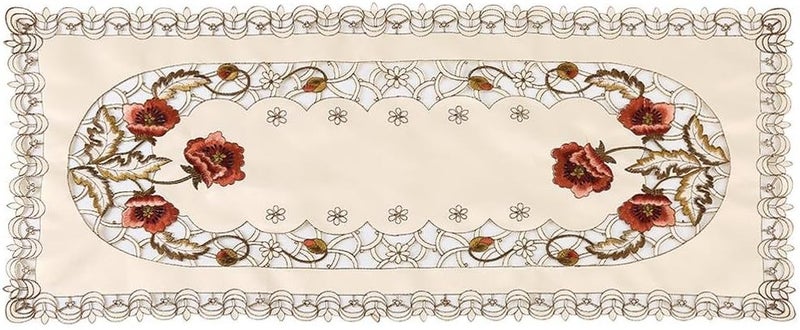 comfrt European Pastoral Embroidered Fabric Tablecloth,Vintage Red Floral Flower Hollow Embroidered, Rectangle/Oval Coffee Table Cloth, Perfect for Party(1#) - Image 1