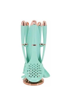 Kitchen Utensil Set Tools Silicon Serving Spoon Set -6 Pieces (5 Pieces +Stand) -Mint Green