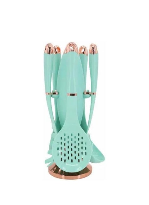 Kitchen Utensil Set Tools Silicon Serving Spoon Set -6 Pieces (5 Pieces +Stand) -Mint Green
