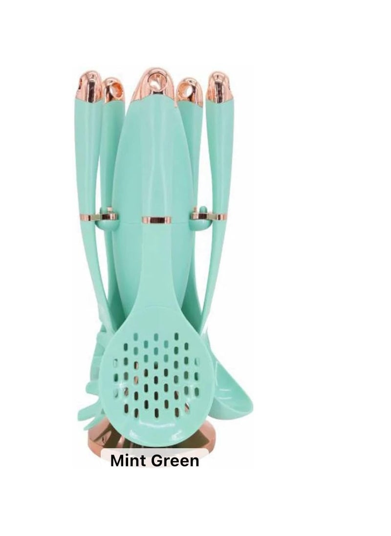 Generic - Kitchen Utensil Set Tools Silicon Serving Spoon Set -6 Pieces (5 Pieces +Stand) -Mint Green - Image 1