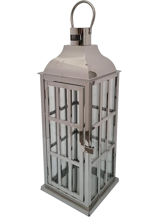The Bros Arabic Fanoos Lantern 50x16x16cm - Silver Candle Holder with Intricate Traditional Design, Elegant Decorative Piece for Home Décor, Ramadan Special Occasions, and Cultural Lighting 